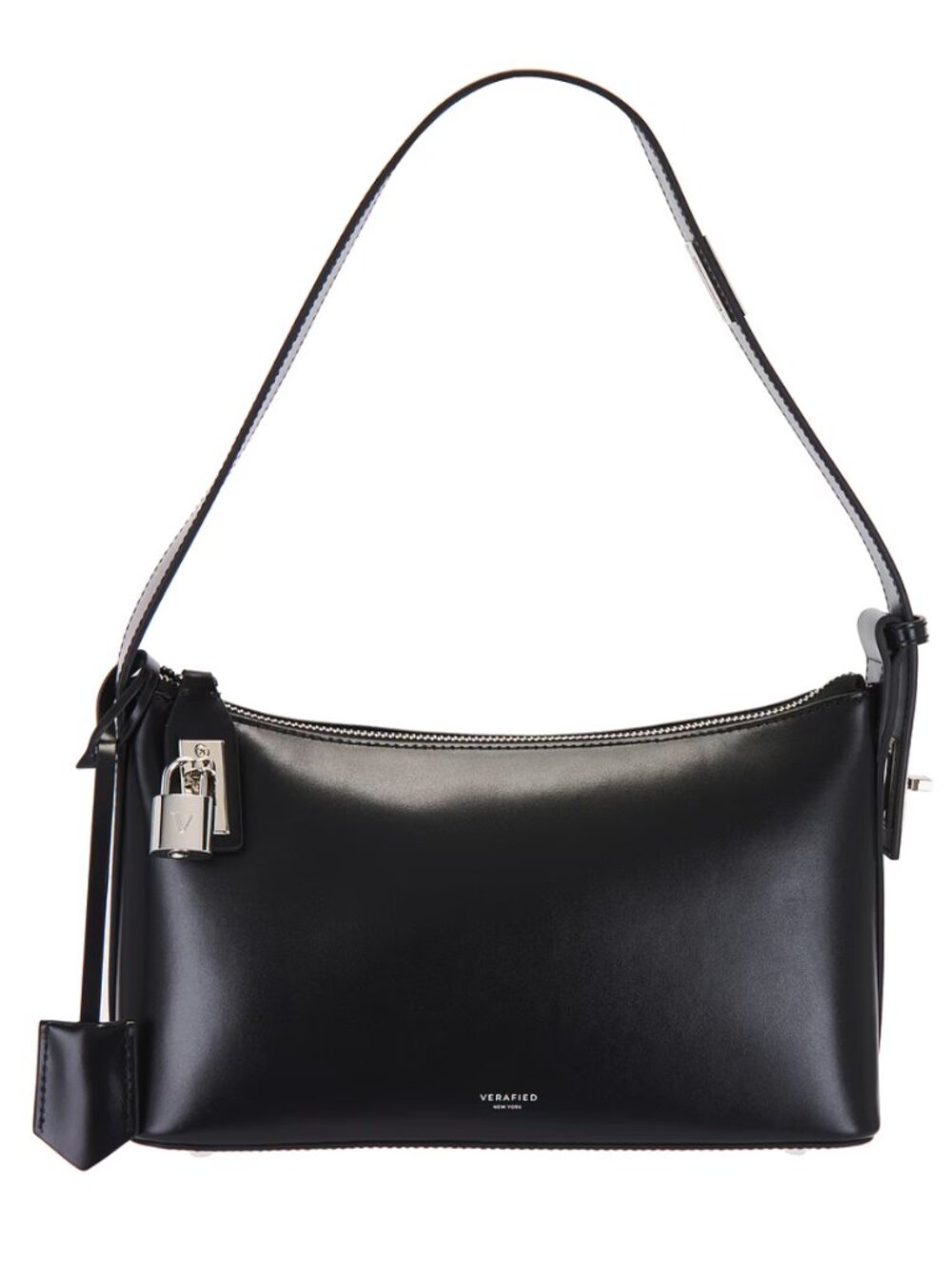 VERAFIED Hobo Bag in Black Leather & Silver Handbag Purse - Picture 3 of 14